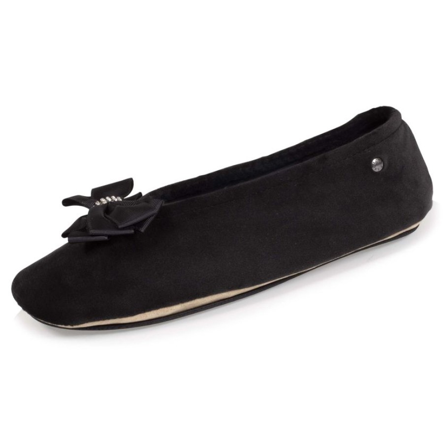 Femme Isotoner | Chaussons Ballerines Femme Noeud Precieux Noir