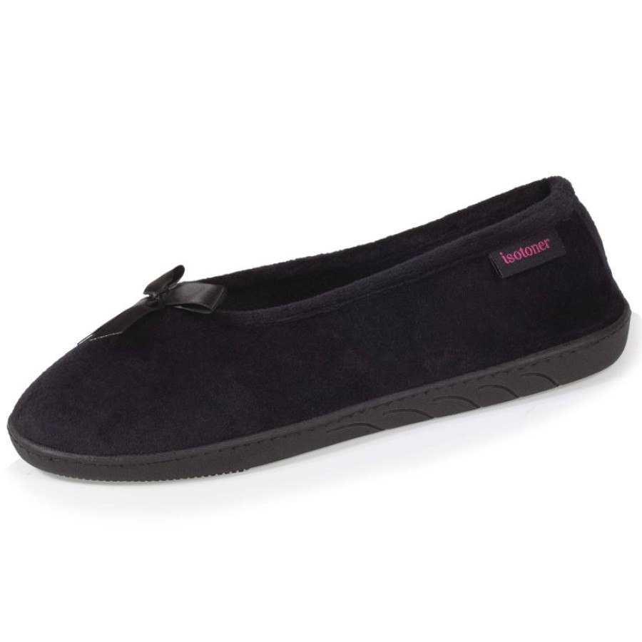 Femme Isotoner | Chaussons Ballerines Femme Noeud Noir