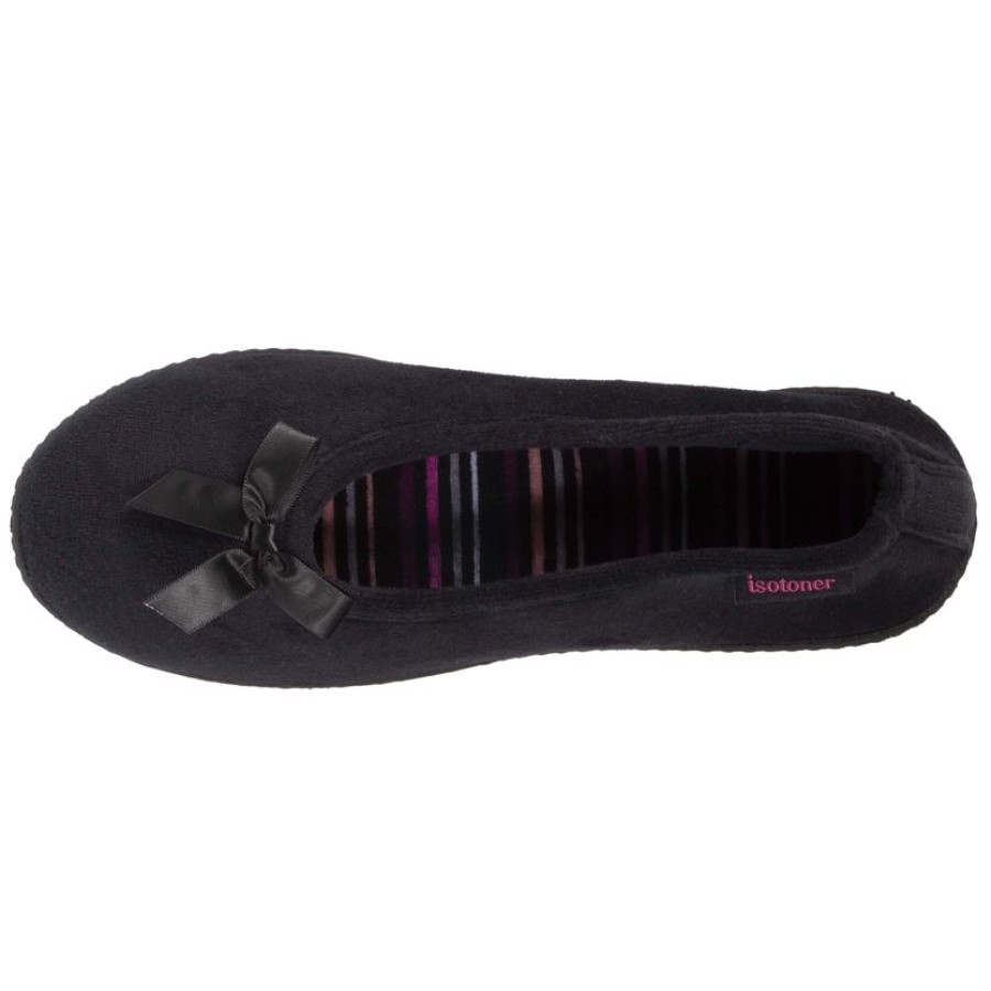 Femme Isotoner | Chaussons Ballerines Femme Noeud Noir