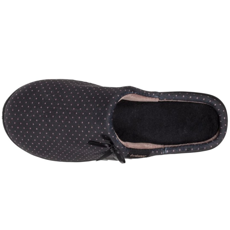 Femme Isotoner | Chaussons Mules Talon Femme Noir Pois