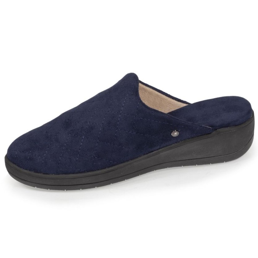 Femme Isotoner | Chaussons Mules Femme Talon Marine Matelasse