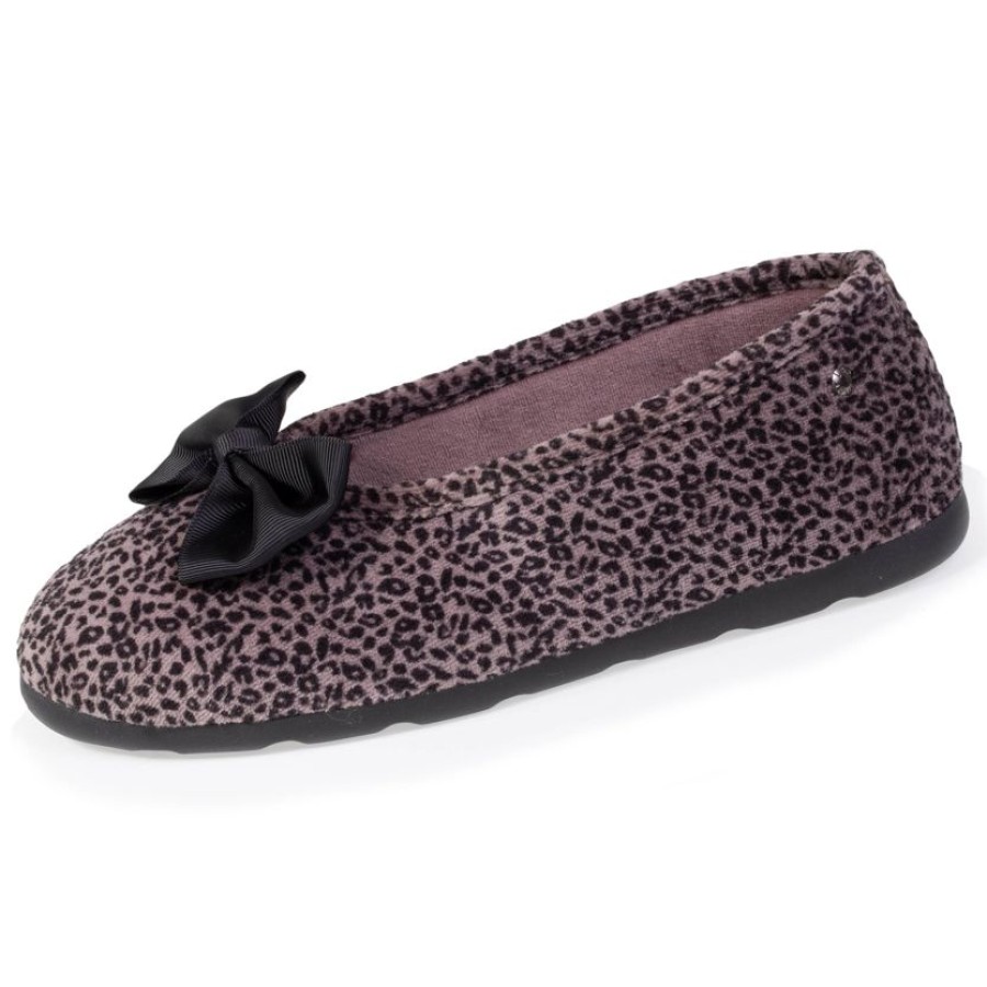 Femme Isotoner | Chaussons Ballerines Femme Noeud Leopard