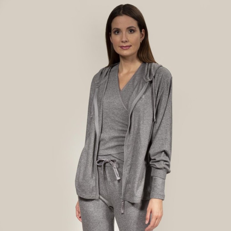 Femme Isotoner | Sweat-Shirt A Capuche Femme Gris Chine