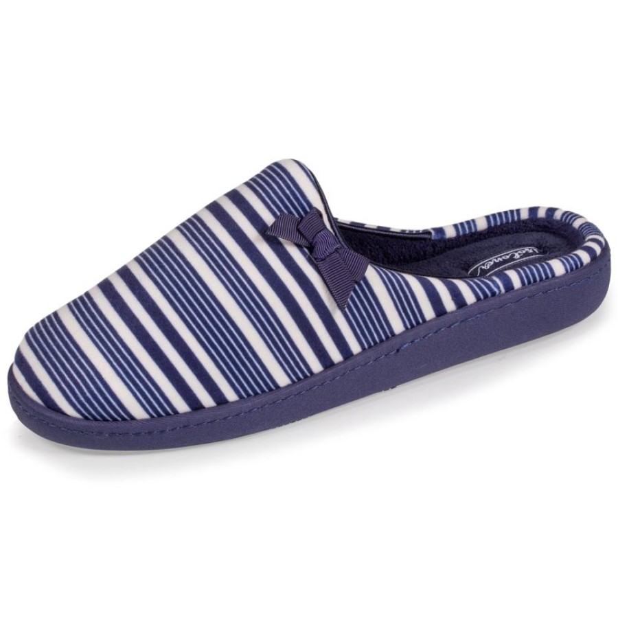 Femme Isotoner | Chaussons Mules Femme Rayures Marine