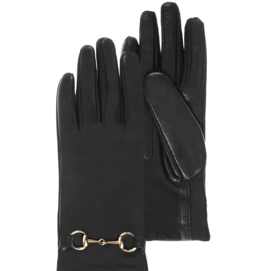 Femme Isotoner | Gants Femme Cuir Detail Mors Noir