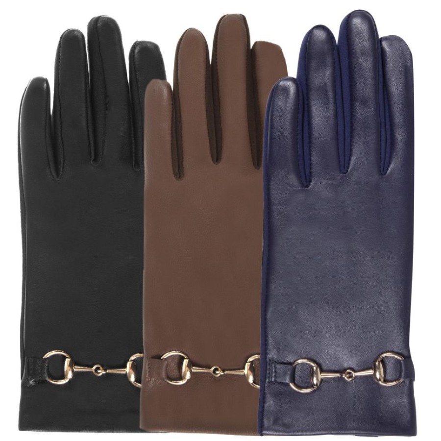 Femme Isotoner | Gants Femme Cuir Detail Mors Noir