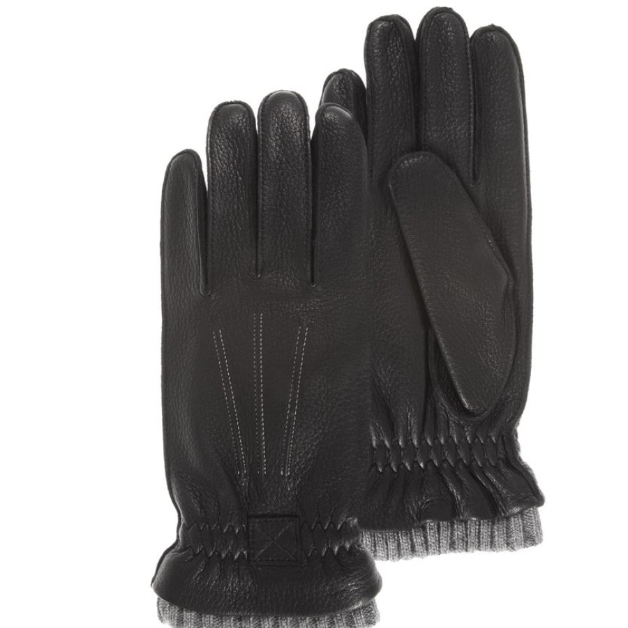 Homme Isotoner | Gants Homme Cuir De Cerf Noir