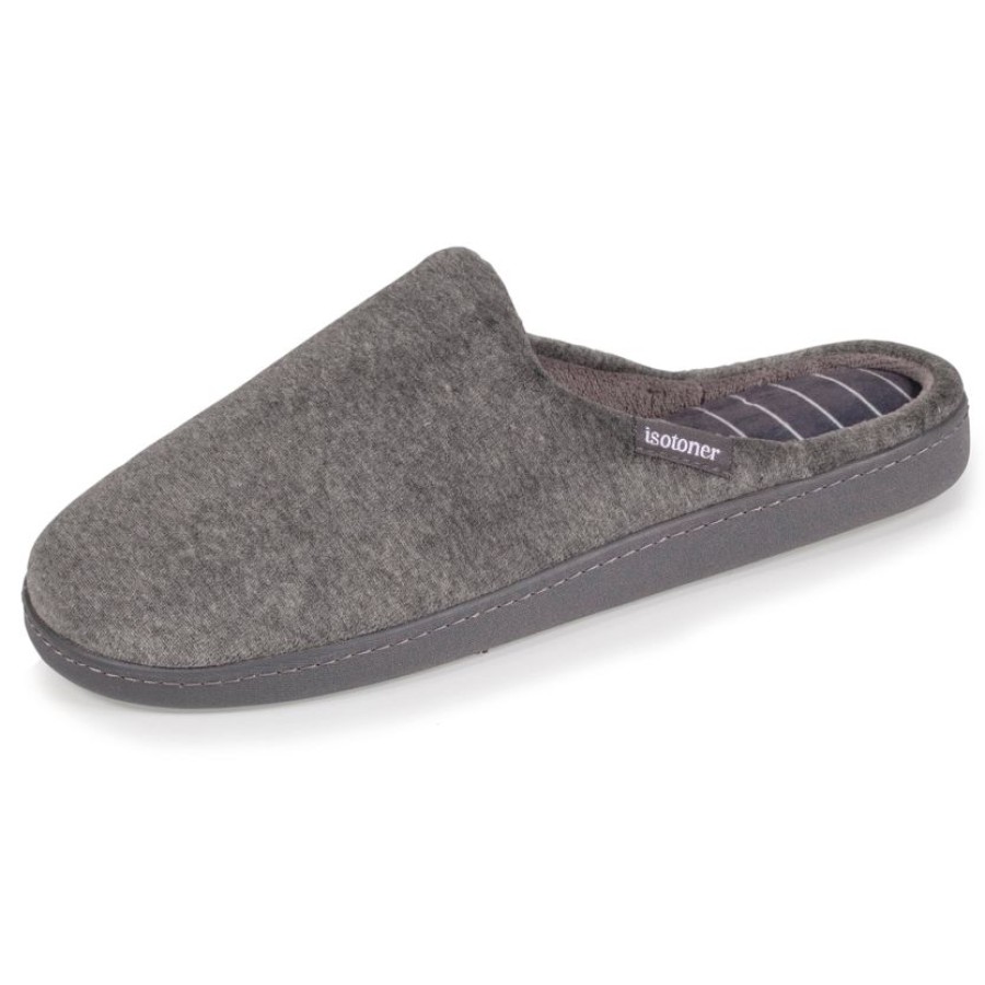 Homme Isotoner | Chaussons Mules Homme Gris Chine Rayures