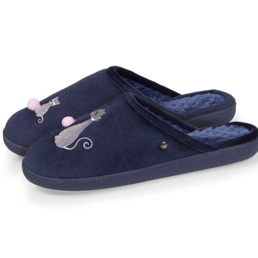 Femme Isotoner | Chaussons Mules Femme Chat Fantaisie