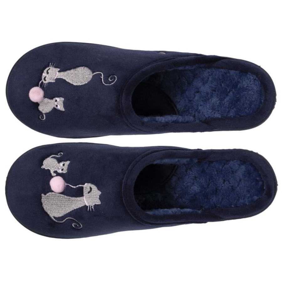 Femme Isotoner | Chaussons Mules Femme Chat Fantaisie