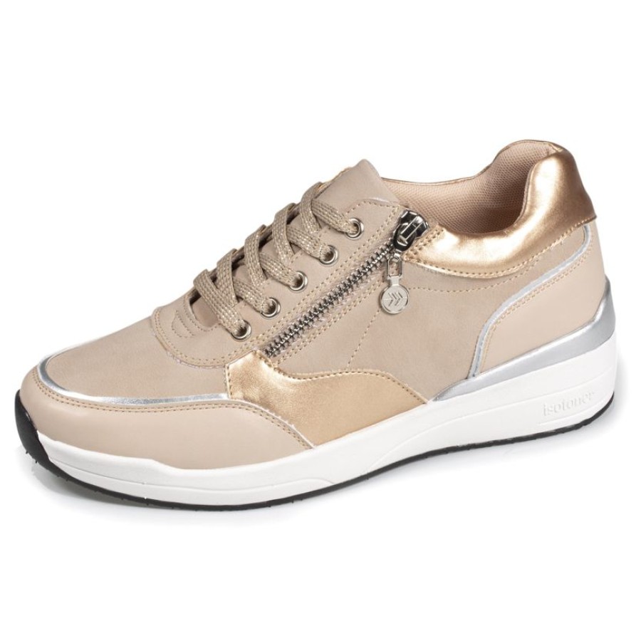 Femme Isotoner | Baskets Femme Confort Plus Talon Zippees Beige