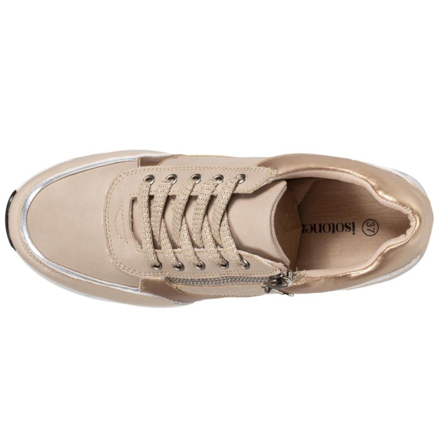 Femme Isotoner | Baskets Femme Confort Plus Talon Zippees Beige