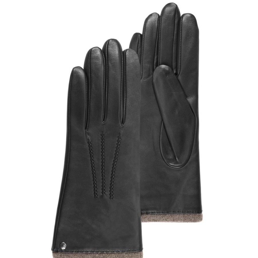 Femme Isotoner | Gants Femme Cuir Chaud Noir