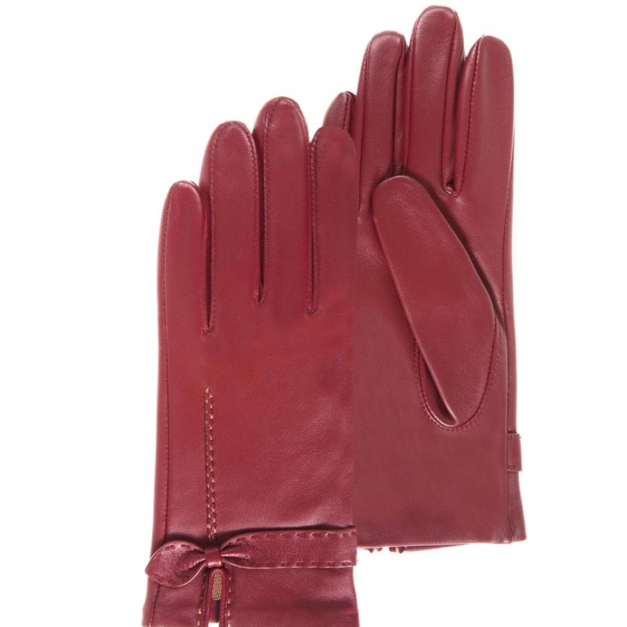 Femme Isotoner | Gants Femme Cuir D'Agneau Noeud Rouge