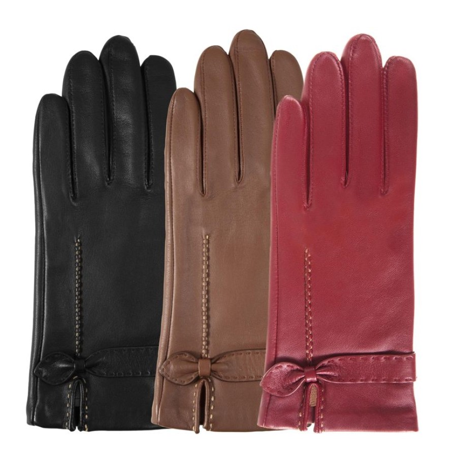 Femme Isotoner | Gants Femme Cuir D'Agneau Noeud Rouge