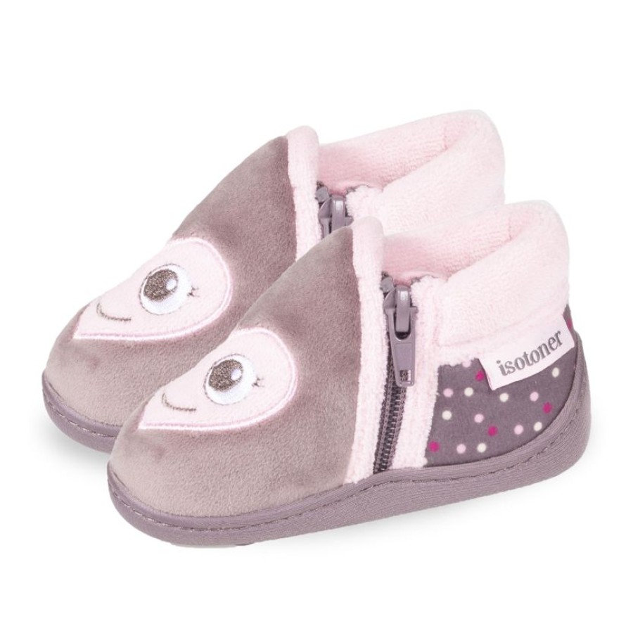 Enfant Isotoner | Chaussons Bottillons Bebe Zip Coeur