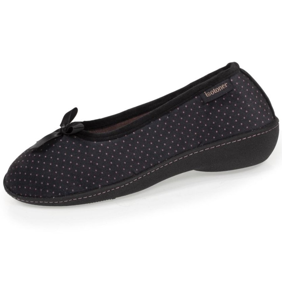 Femme Isotoner | Chaussons Ballerines Talon Femme Noir Pois