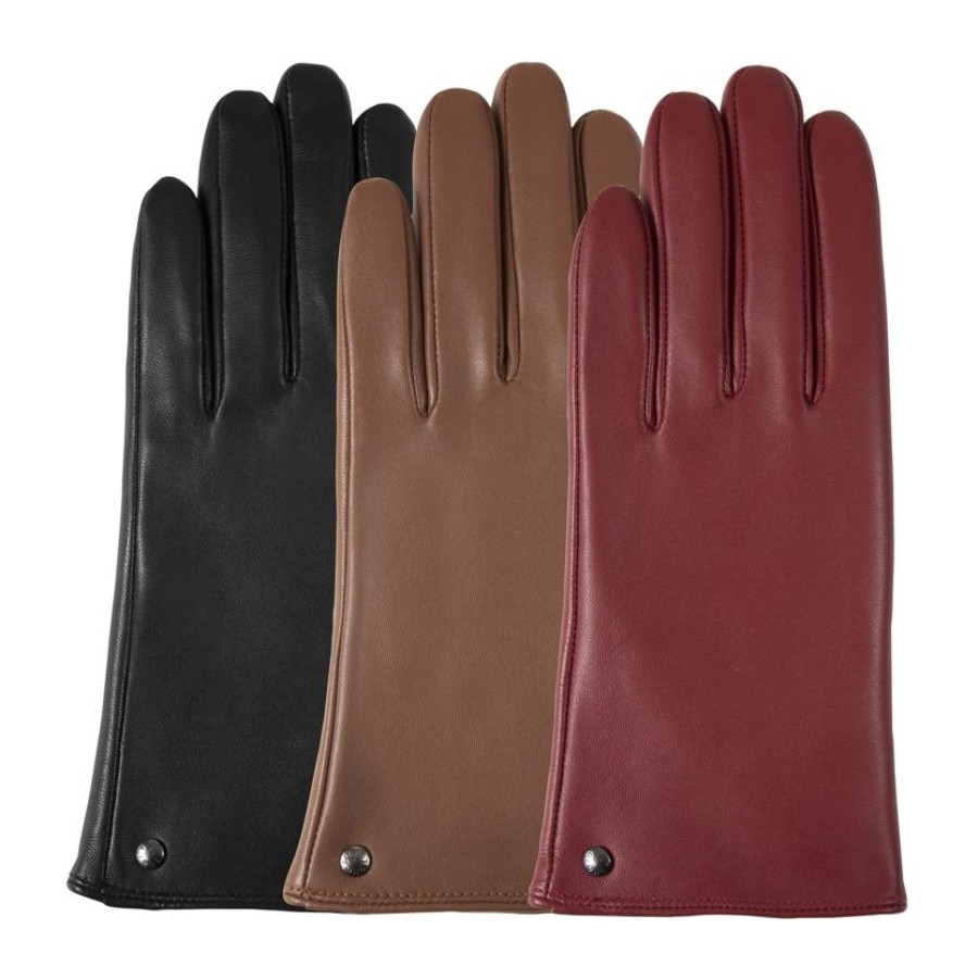 Femme Isotoner | Gants Femme Tactiles Cuir Chaud Noir