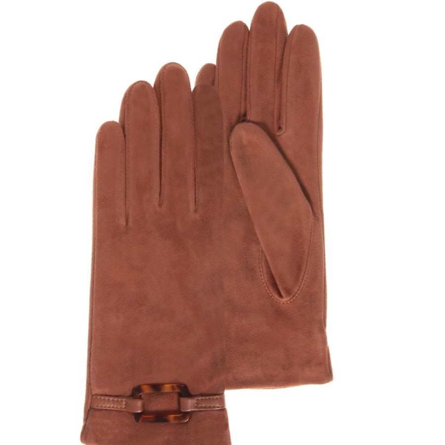 Femme Isotoner | Gants Femme Cuir De Chevre Velours Mandarine