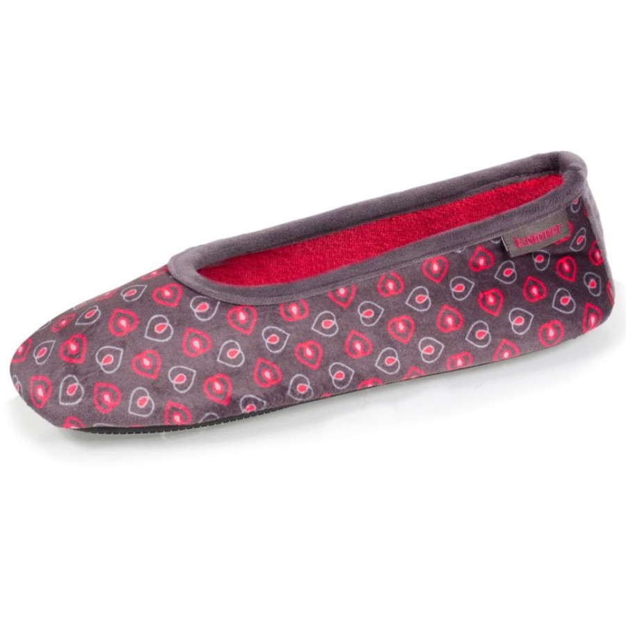 Femme Isotoner | Chaussons Ballerines Femme Fleurs Gris