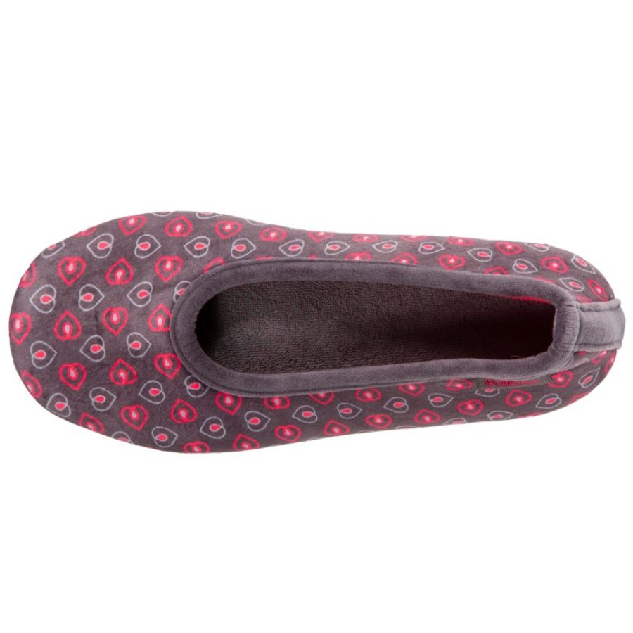 Femme Isotoner | Chaussons Ballerines Femme Fleurs Gris