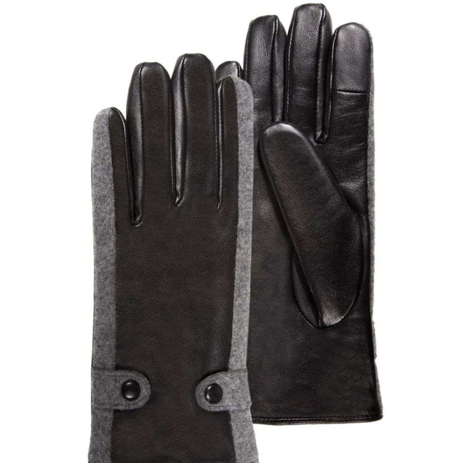 Femme Isotoner | Gants Femme Tactiles Cuir D'Agneau / Laine Noir