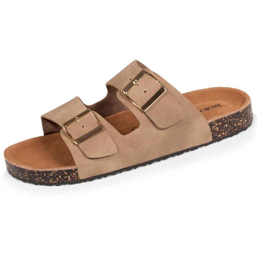 Femme Isotoner | Mules Sandales Femme Double Bride Taupe