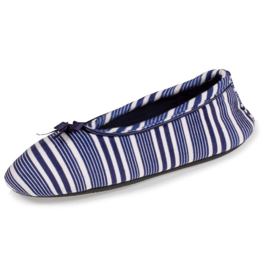 Femme Isotoner | Chaussons Ballerines Femme Mariniere Petit Noeud