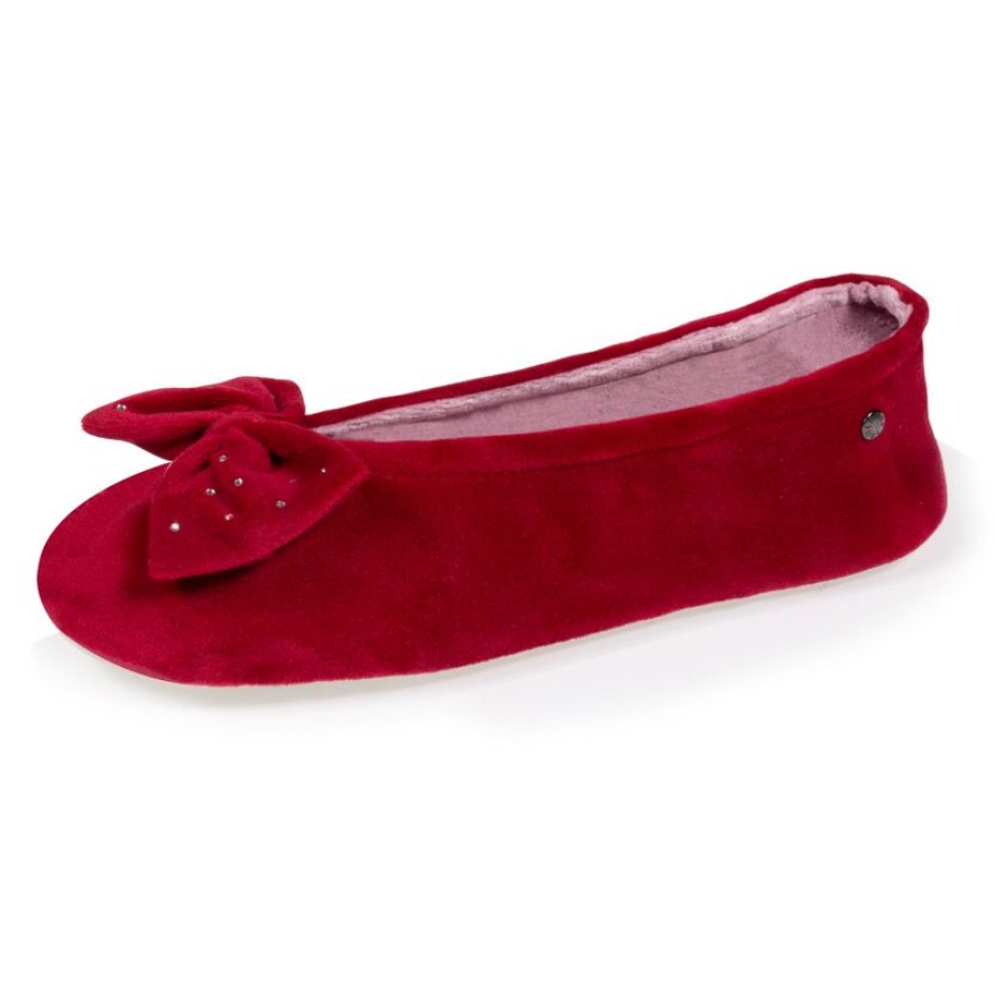 Femme Isotoner | Chaussons Ballerines Femme Grand Noeud Strass