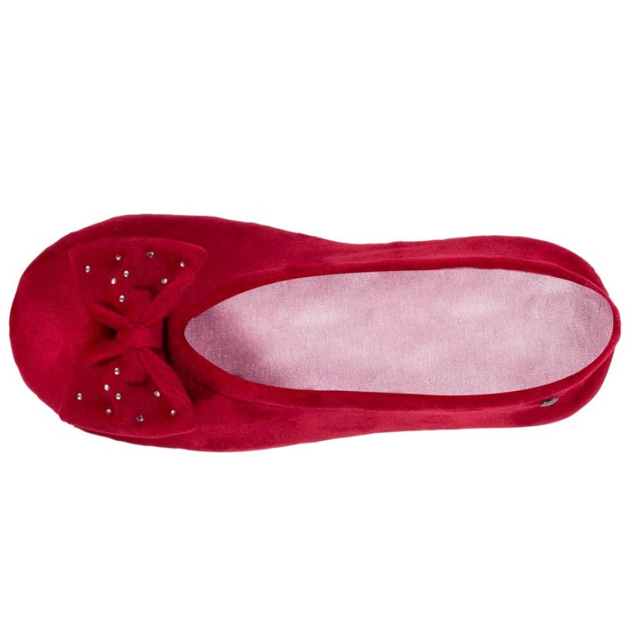 Femme Isotoner | Chaussons Ballerines Femme Grand Noeud Strass