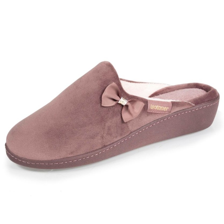 Femme Isotoner | Chaussons Mules Talon Femme Taupe