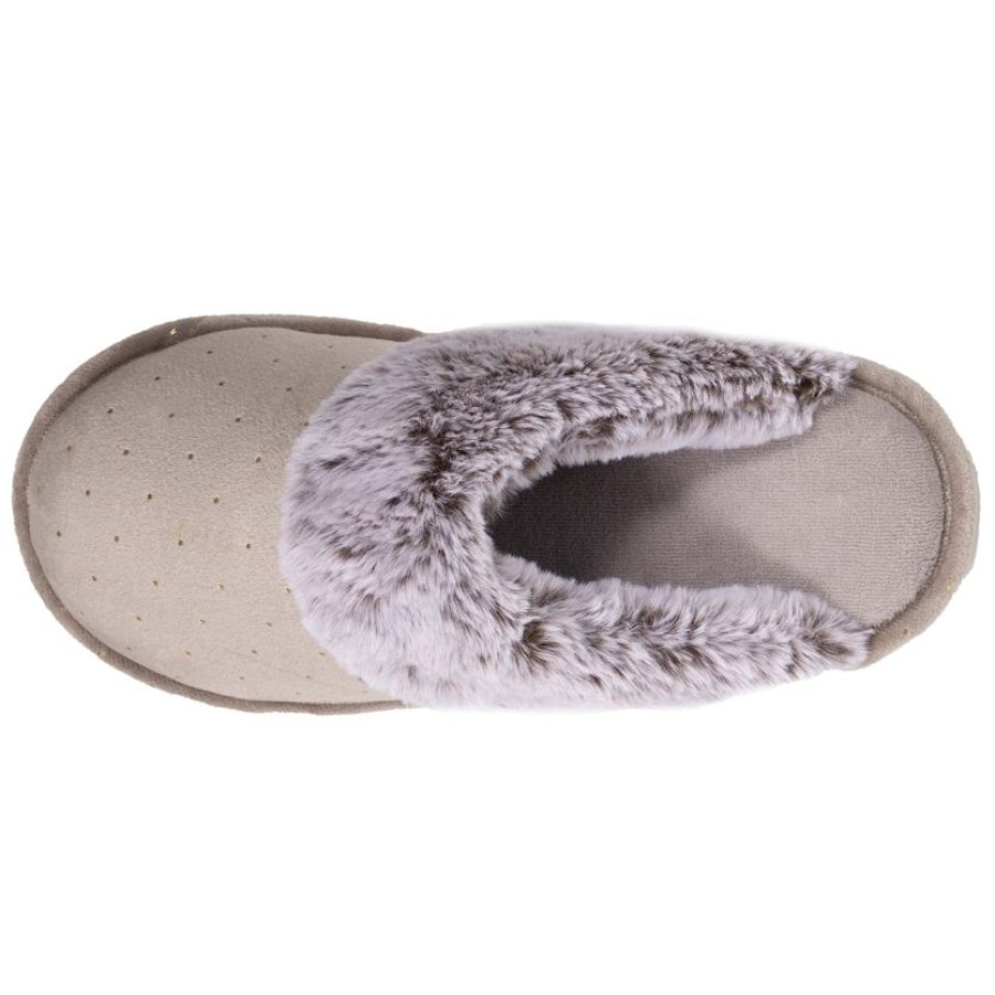 Femme Isotoner | Chaussons Mules Femme Pois Dores Taupe