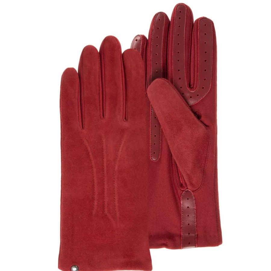 Femme Isotoner | Gants Femme Tactiles Cuir Velours Rouge