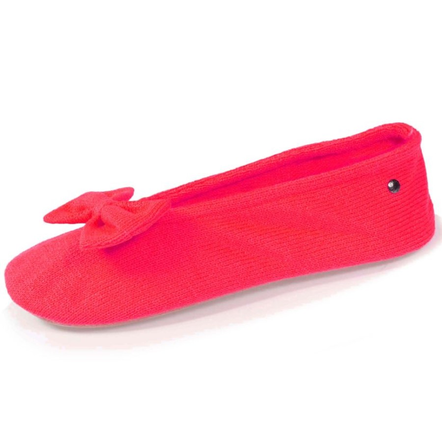 Femme Isotoner | Chaussons Ballerines Femme Noeud Rose Fluo