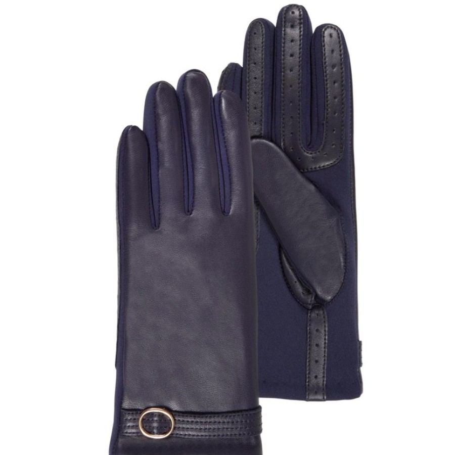 Femme Isotoner | Gants Femme Tactiles Cuir De Mouton Marine