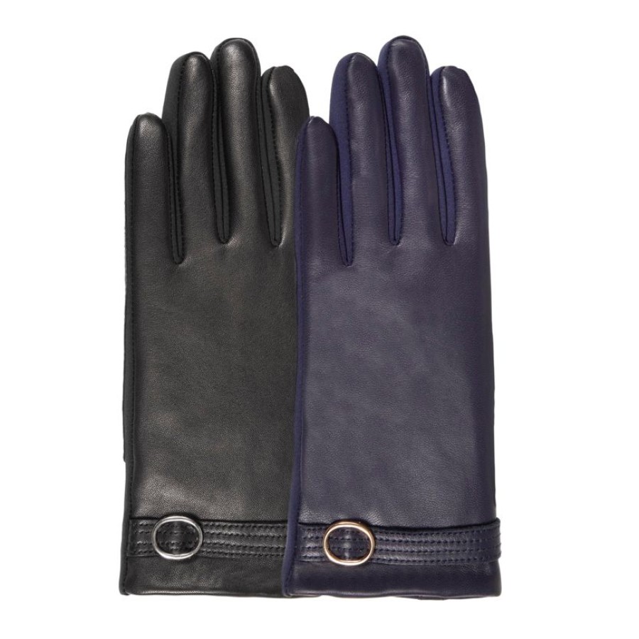 Femme Isotoner | Gants Femme Tactiles Cuir De Mouton Marine