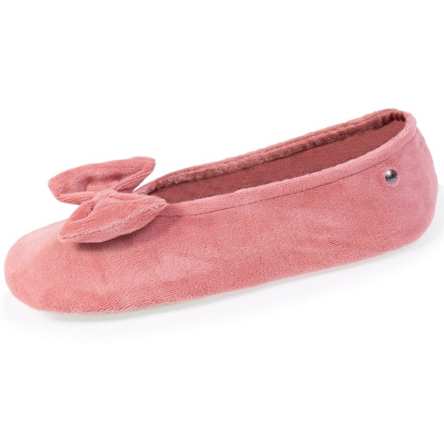 Femme Isotoner | Chaussons Ballerines Femme Noeud Rose