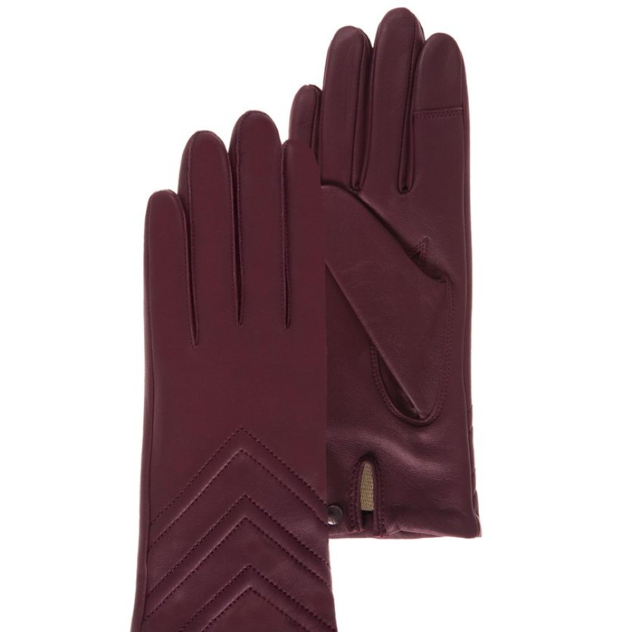 Femme Isotoner | Gants A Chevrons En Cuir Femme Bordeaux