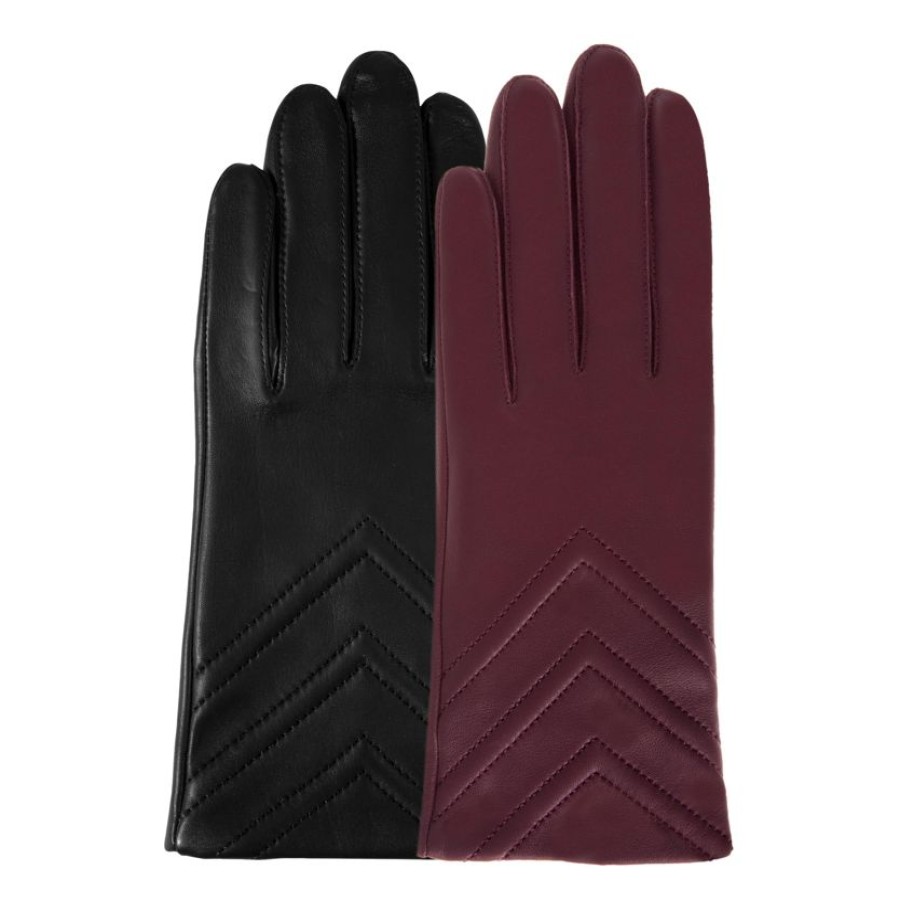 Femme Isotoner | Gants A Chevrons En Cuir Femme Bordeaux