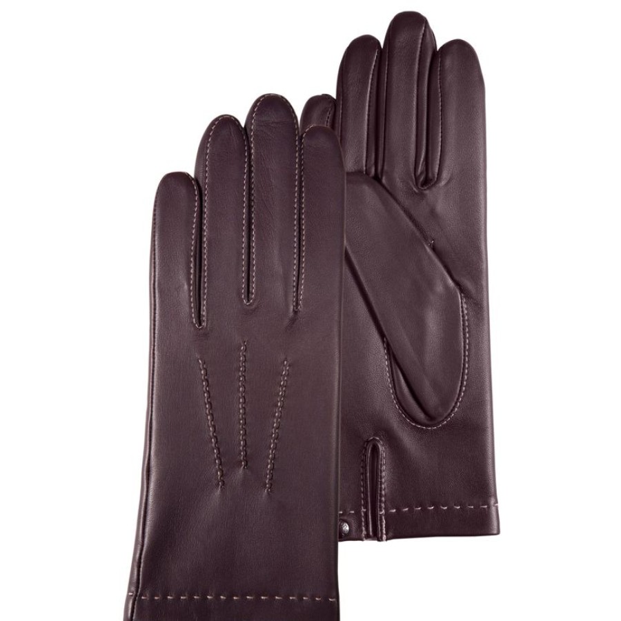 Femme Isotoner | Gants Femme 3 Baguettes Cuir Grenat