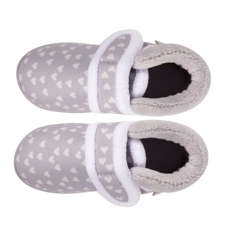 Enfant Isotoner | Chaussons Bottillons Velcro Bebe Coeurs Gris