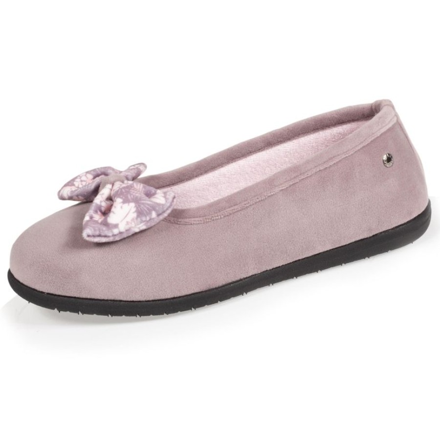 Femme Isotoner | Chaussons Ballerines Femme Noeud Taupe