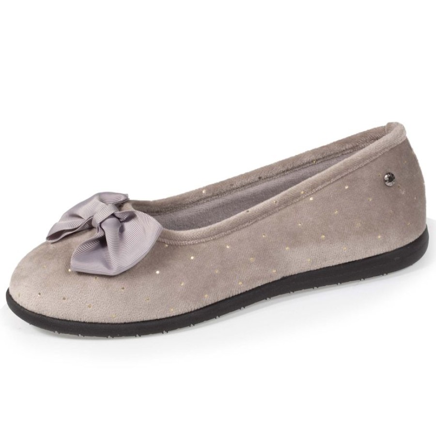 Femme Isotoner | Chaussons Ballerines Femme Pois Dores Taupe