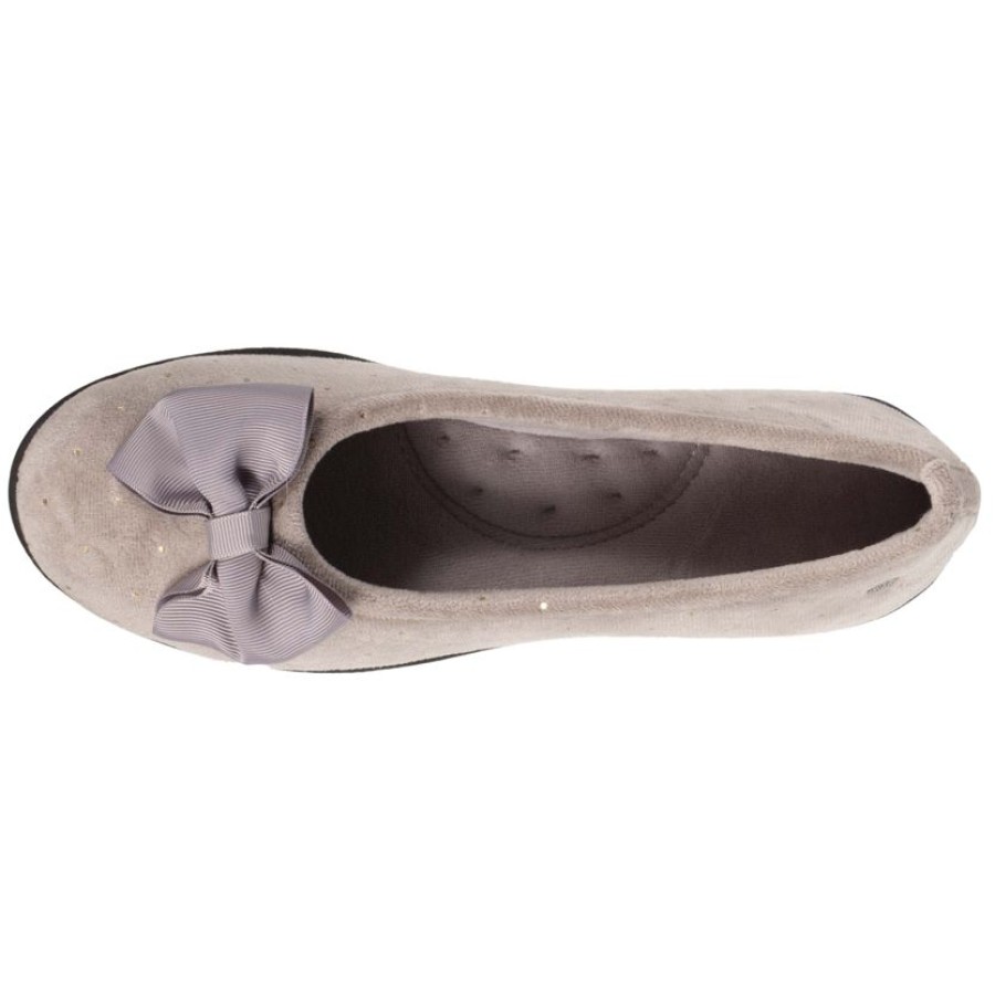 Femme Isotoner | Chaussons Ballerines Femme Pois Dores Taupe