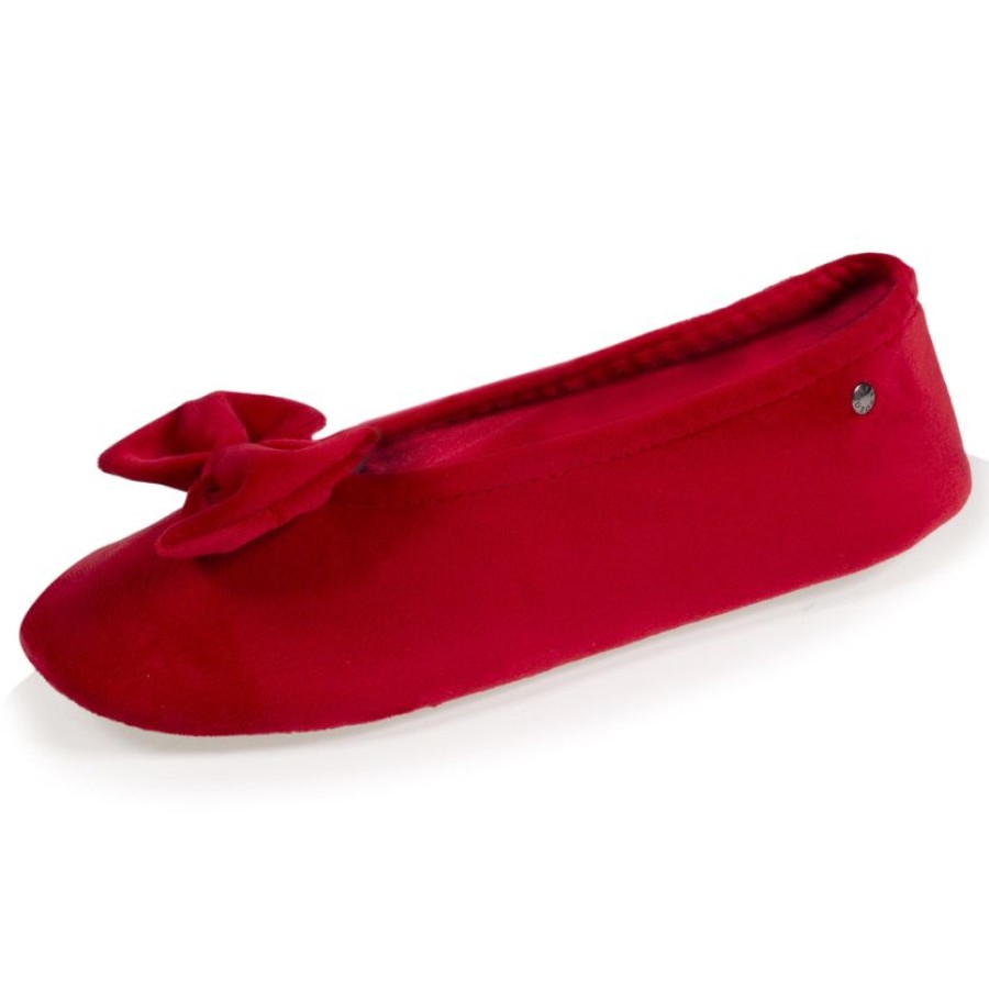 Femme Isotoner | Chaussons Ballerines Femme Grand Noeud Rouge