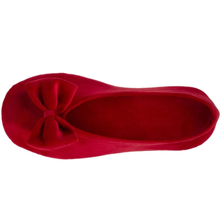 Femme Isotoner | Chaussons Ballerines Femme Grand Noeud Rouge