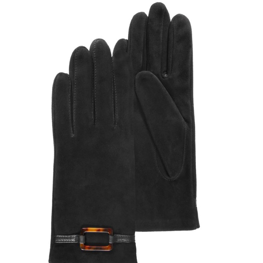 Femme Isotoner | Gants Femme Cuir De Chevre Velours Noir