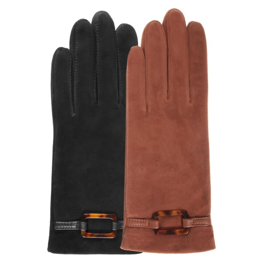 Femme Isotoner | Gants Femme Cuir De Chevre Velours Noir