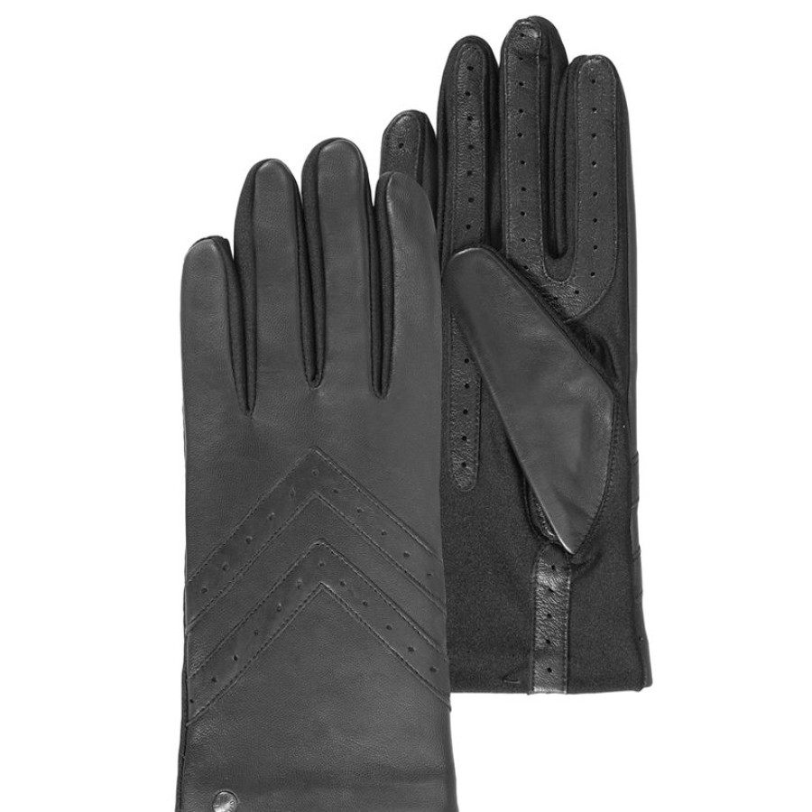 Femme Isotoner | Gants Femme Tactiles Cuir Et Tissu Noir