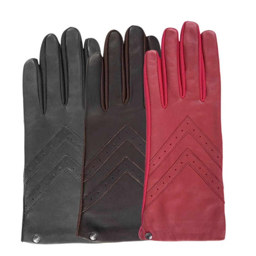 Femme Isotoner | Gants Femme Tactiles Cuir Et Tissu Noir